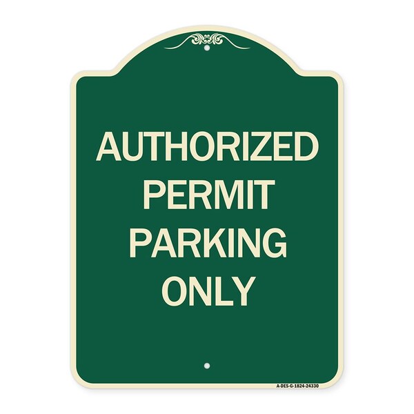 Authorized Permit Parking Only Heavy-Gauge Aluminum Architectural Sign, 24" x 18", G-1824-24330
